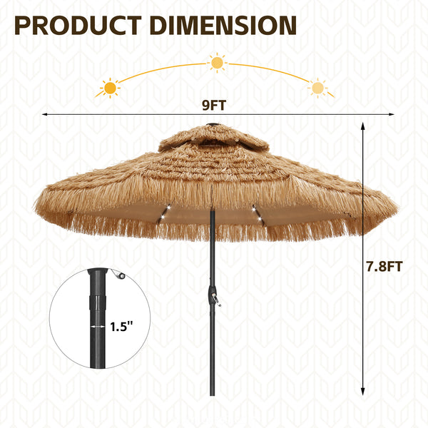 Ainfox Thatched Tiki Patio Umbrella, Outdoor Market Umbrella 7.5FT/9FT/13FT/15FT for Garden, Deck, Backyard, Pool, Beach