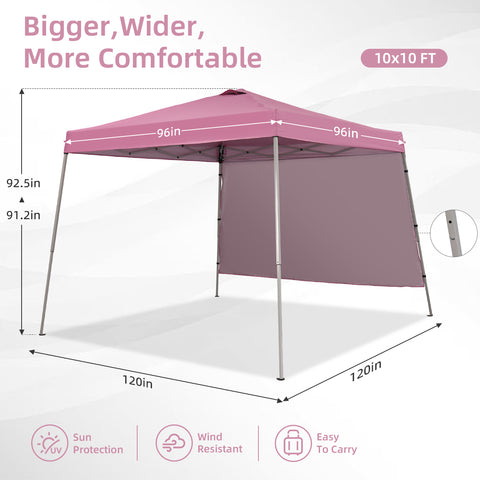 Ainfox 10X10 Pop Up Canopy, Slant Legs Instant Outdoor Canopy Tent with 1 Sidewall, Portable Patio Garden Deck Gazebo Shelter - 10x10 Base 8x8 Top