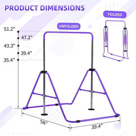 Ainfox Gymnastics Bar with Optional Mat, Foldable Gymnastics Horizontal Bar Adjustable Height, Gymnastic Training Bar