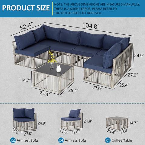 Ainfox 7 Piece Outdoor Sectional Furniture Set with Cushions, Wicker Patio Conversation Set Outdoor Sectional Sofa, All-Weather for Garden, Backyard and Poolside
