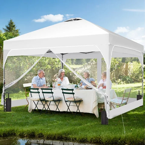 Ainfox Pop Up Canopy Tent Center Lock 4 Removable Transparent Walls Windproof UV Shelter Outdoor Commercial