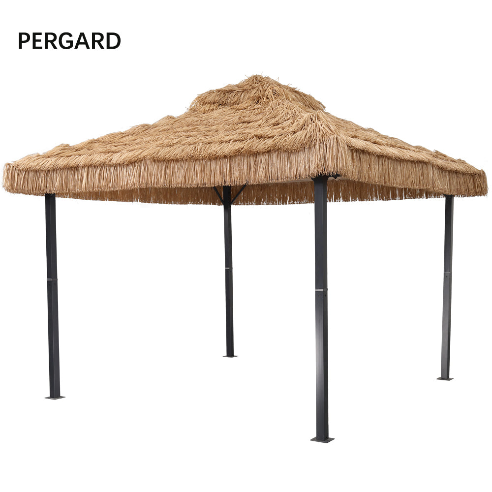 Pergard 10 x 10FT Straw Canopy Imitation Straw 4 Corner Gazebo Canopy