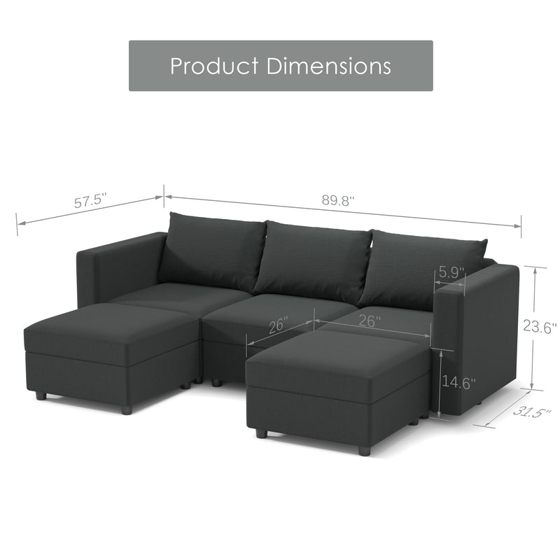 Ainfox Modular Sectional Sofa Couch with Storage Seat Sectional Couch Set 3 Seats +2 Ottomans