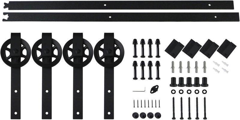 HYD-PARTS 6.6Ft Double Big Wheels Indoor Sliding Barn Door Hardware Rail Track Kit for Double Door