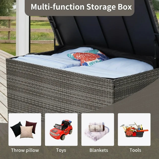 Ainfox 120 Gallons Storage Box Outdoor Deck Box with Waterproof Liner, Patio Wicker Rattan