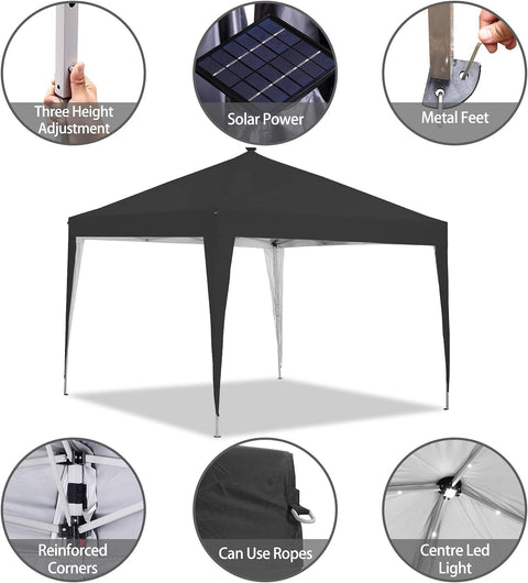 Ainfox 10 x 10 ft Pop-Up Canopy Tent Solar Power Led Light Portable Tailgating Party Tents