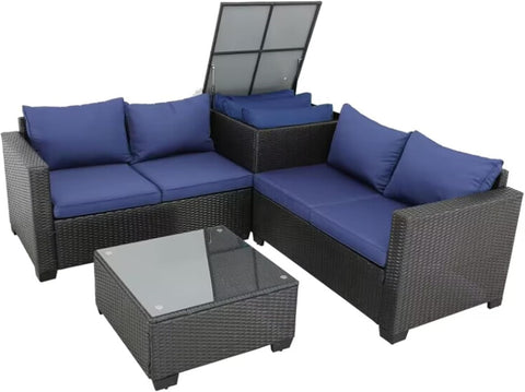 Ainfox 4 Pcs Patio Sofa Outdoor Patio Wicker Furniture Set