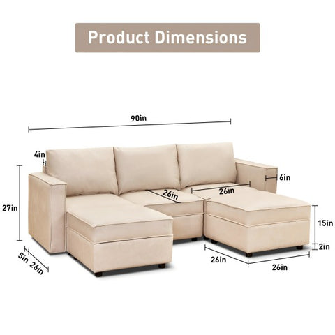 Ainfox Storage Module Sofa Five Seats Adjust Armrest Beige