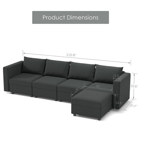 Ainfox Modular Sectional Sofa Couch with Storage Seat Sectional Couch Set 4 Seats +1 Ottoman