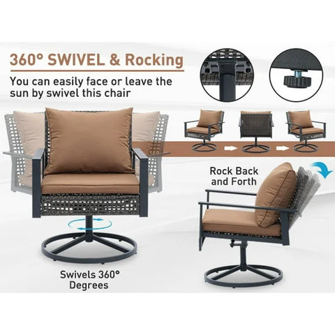Ainfox 4-Piece Outdoor Patio Furniture Sofa Set, Includes 2 Swivel Glider Chairs,1 Tempered Glass-top Coffee Table and 1 Rocking Loveseat