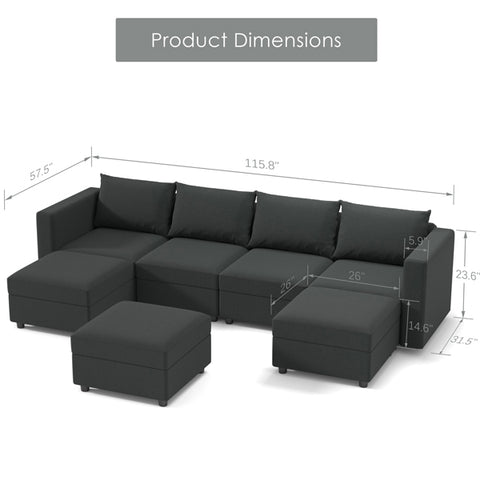 Ainfox Modular Sectional Sofa Couch with Storage Seat 4 Seats + 3 Ottoman