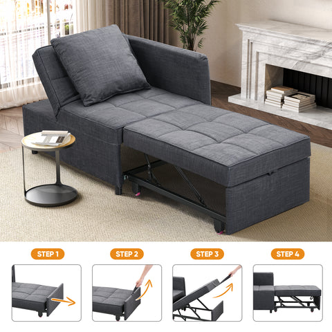 Anifox Recline Sofa Bed Sleeper Chair Grey for Living Room, Small Apartments and Office