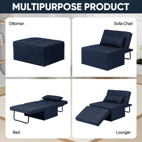 Ainfox 73.23"Length 6 in 1 Convertible Sofa Bed with Adjustable Backrest Navy Blue