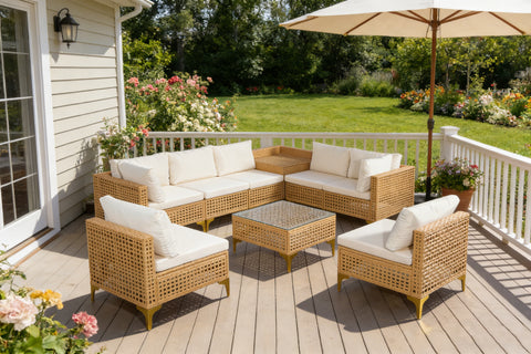 Ainfox Patio Furniture Set Wicker Patio Sectional Sofa Couch Rattan Outdoor Conversation Set For Porch Garden Backyard