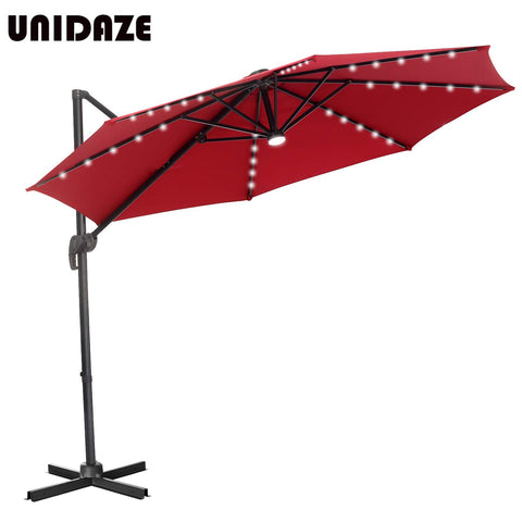 UNIDAZE 10 Ft Patio Offset Cantilever Umbrella 360°Rotation Garden Hanging Umbrella with Cross Base