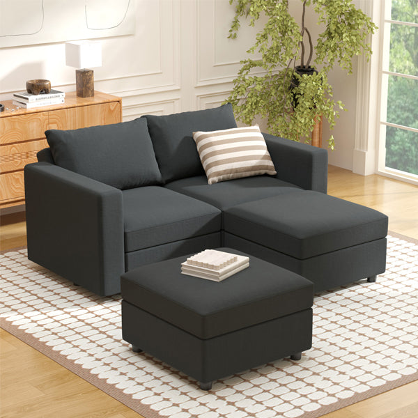 Ainfox Modular Sectional Sofa Couch with Storage Seat 2 Seats +2 Ottomans