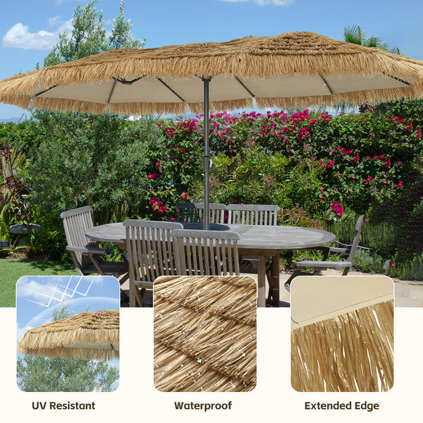 Ainfox Thatched Tiki Patio Umbrella, Outdoor Market Umbrella 7.5FT/9FT/13FT/15FT for Garden, Deck, Backyard, Pool, Beach