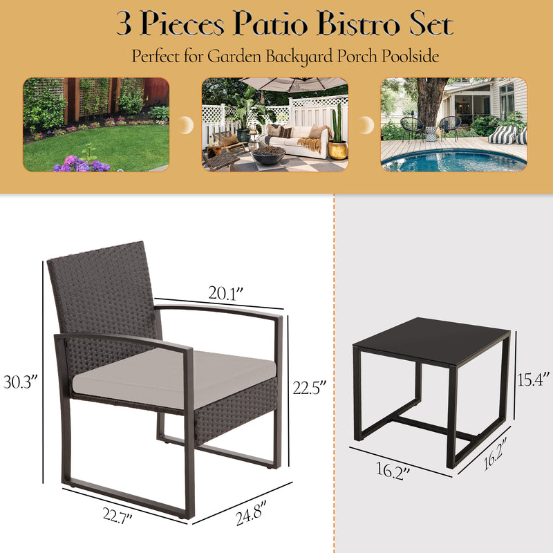 Ainfox 3 Piece Outdoor Patio Furniture Patio Bistro Set Rattan Balcony Furniture Set