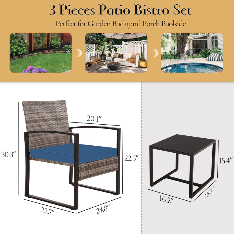 Ainfox 3 Piece Outdoor Patio Furniture Patio Bistro Set Rattan Balcony Furniture Set