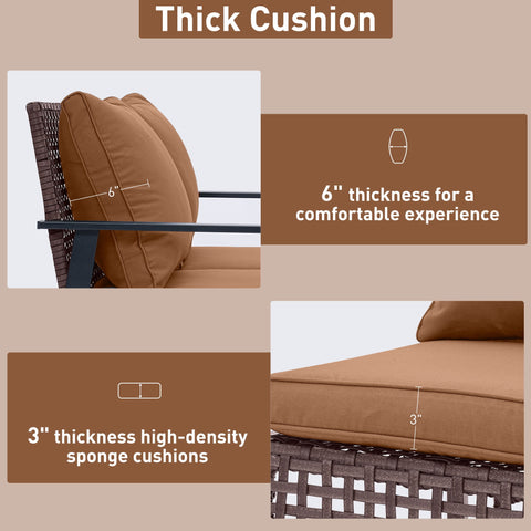 Ainfox Outdoor Patio Furniture Rocking Loveseat, Wicker Rattan Sofa