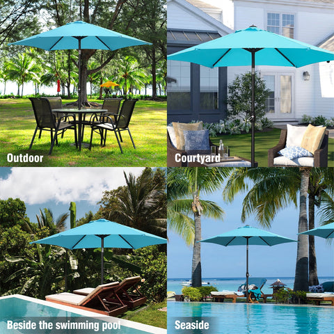 Ainfox 9ft Lake Blue Patio Umbrella with Push Button Tilt and Crank, UV and Waterproof Canopy