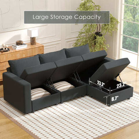 Ainfox Modular Sectional Sofa Couch with Storage Seat Convertible Sectional Couch Set for Living Room