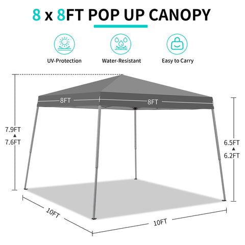 Ainfox 8 x 8 ft Pop up Canopy Tent, Instant Slant Outdoor Gazebo for Beach, Sun Shade,Outdoor Activies,Weddings