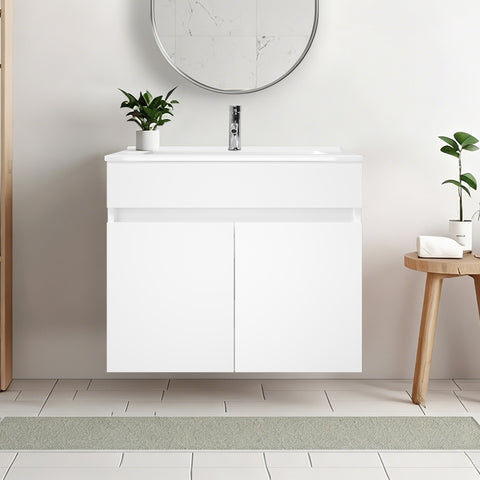 Ainfox Wall Mounted Bathroom Vanity with Ceramic Top and Sink, Storage Cabinet