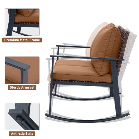 Ainfox 4-Piece Outdoor Patio Furniture Sofa Set, Includes 2 Swivel Glider Chairs,1 Tempered Glass-top Coffee Table and 1 Rocking Loveseat