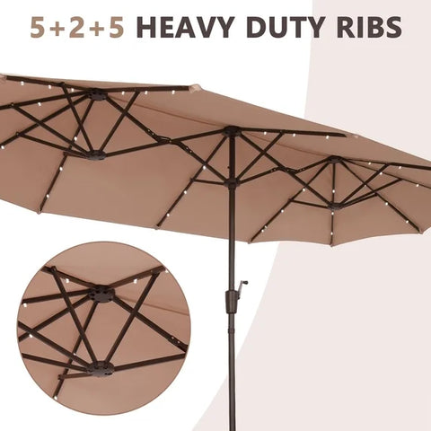 Ainfox 13ft Large Patio Umbrella with Solar Lights and Weighted Base, Outdoor Double-Sided Rectangle Market Umbrellas
