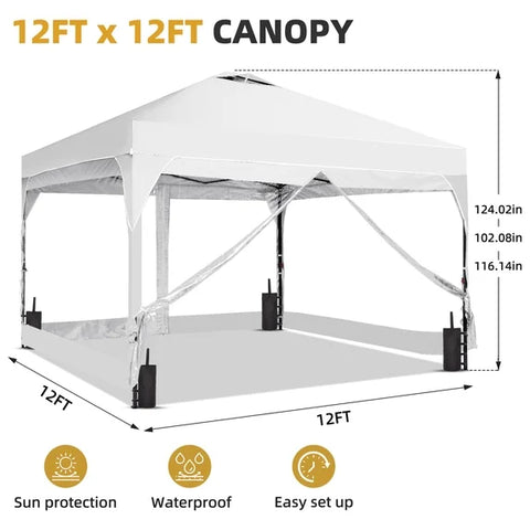 Ainfox Pop Up Canopy Tent Center Lock 4 Removable Walls Windproof UV Shelter Outdoor Commercial,White