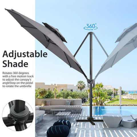 Ainfox 10ft Double Top Heavy-Duty Patio Cantilever Umbrella with Cross Base, Outdoor Large Offset Hanging Aluminum Rotation Sun Shade Umbrella with 360°Rotation Adjustable