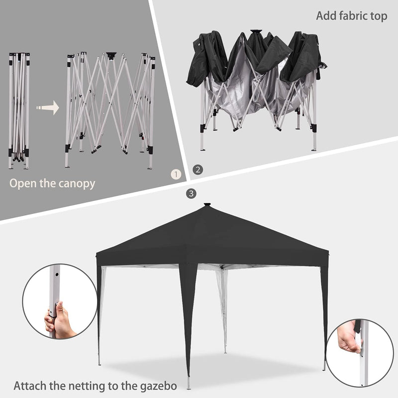 Ainfox 10 x 10 ft Pop-Up Canopy Tent Solar Power Led Light Portable Tailgating Party Tents