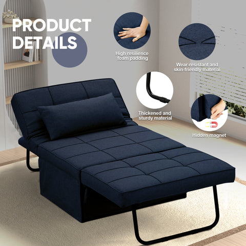 Ainfox 73.23"Length 6 in 1 Convertible Sofa Bed with Adjustable Backrest Navy Blue