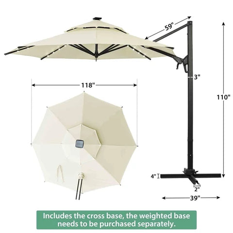 Ainfox 10ft Double Top Heavy-Duty Patio Cantilever Umbrella with Cross Base,5-Year-Non-Fading Outdoor Large Offset Hanging Aluminum Rotation Sun Shade Umbrella with 360°Rotation Adjustable