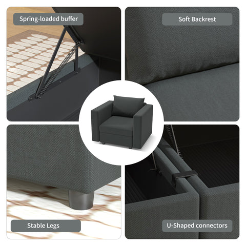 Ainfox Module Sectional Sofa Dark Grey Single Sofa Chair For Home Office