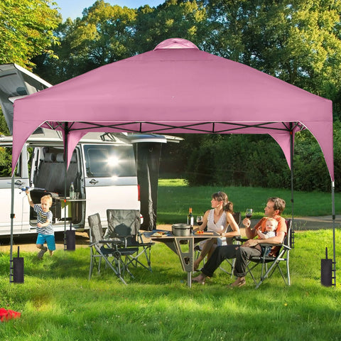 Ainfox 12x12 Pop up Canopy Tent Instant Shelter with Cover, Portable Outdoor Gazebo with Wheeled Bag and Sandbags, Pink
