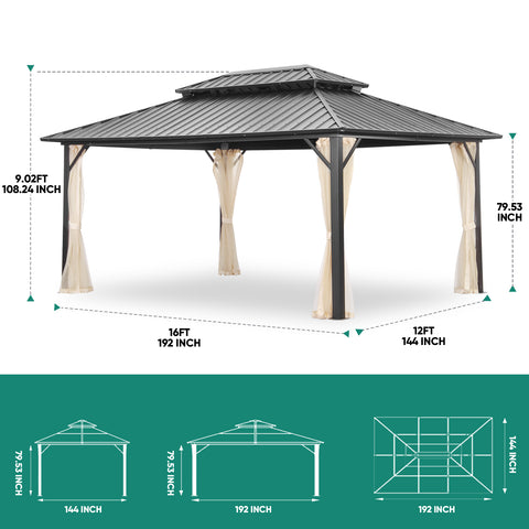 Ainfox 12*16Ft Patio Gabezo Outdoor Canopy with Mosquito