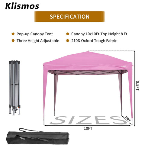 Klismos 10ft X 10ft Pop Up Canopy  For Patio,Garden,Beach Outdoor,Indoor With Four Sidewalls