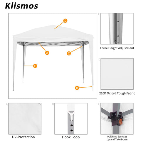 Klismos 10ft X 10ft Pop Up Canopy  For Patio,Garden,Beach Outdoor,Indoor With Four Sidewalls