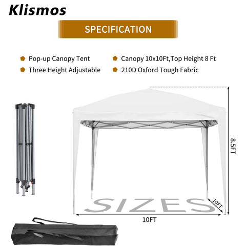 Klismos 10ft X 10ft Pop Up Canopy  For Patio,Garden,Beach Outdoor,Indoor With Four Sidewalls