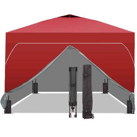 Ainfox 12ftx12ft Pop Up Canopy Tent with 4 Sidewalls One Push Tent Canopy with Wheeled Carry Bag, 8 Stakes and 4 Ropes