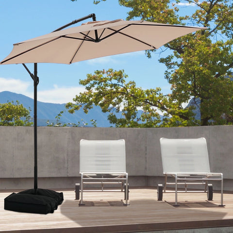 Ainfox 10ft Cantilever Patio Umbrella with Lights, Offset Market Umbrella with Sandbags Weighted Base and Cross Base