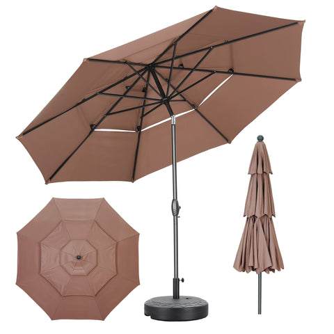 Ainfox 10FT 3 tier vented Outdoor Table Umbrella with Partern Umbrella Base For Beach Market Backyard Camping