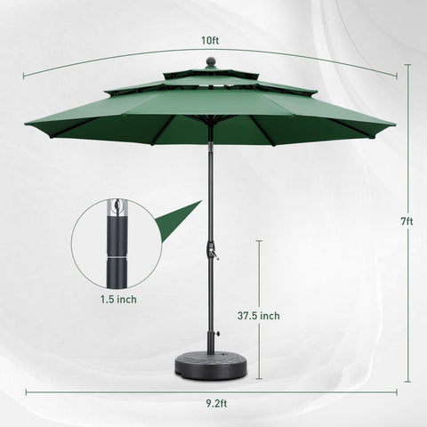 Ainfox 10FT 3 tier vented Outdoor Table Umbrella with Partern Umbrella Base For Beach Market Backyard Camping