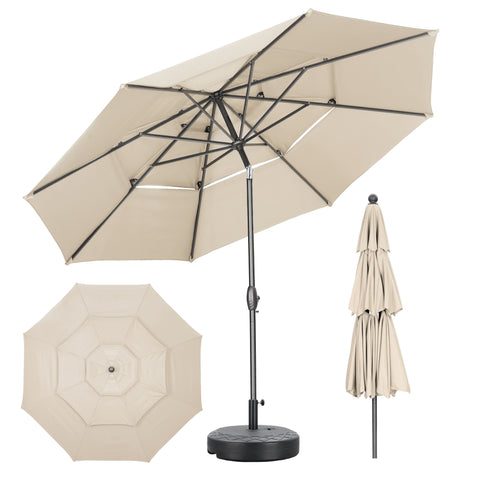 Ainfox 10FT 3 tier vented Outdoor Table Umbrella with Partern Umbrella Base For Beach Market Backyard Camping