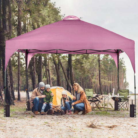 Ainfox 12x12 Pop up Canopy Tent Instant Shelter with Cover, Portable Outdoor Gazebo with Wheeled Bag and Sandbags, Pink