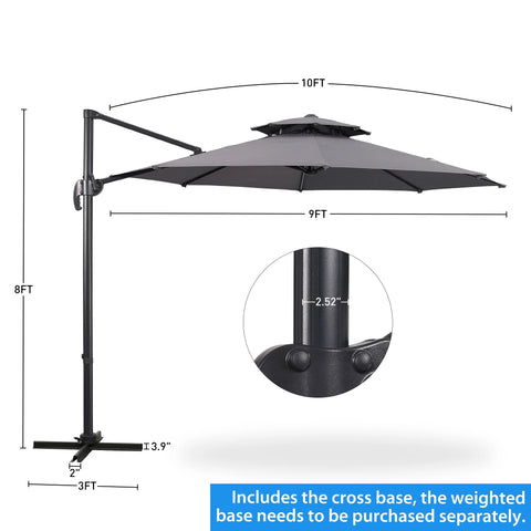 Ainfox 10ft Double Top Heavy-Duty Patio Cantilever Umbrella with Cross Base, Outdoor Large Offset Hanging Aluminum Rotation Sun Shade Umbrella with 360°Rotation Adjustable