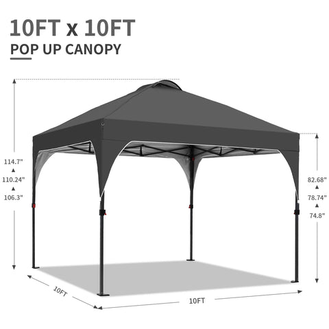 Ainfox 10'x10' Pop Up Canopy Tent, Easy-Setup Gazebo, Outdoor Canopy with 3 Adjustable Heights for Events, Parties, Camping