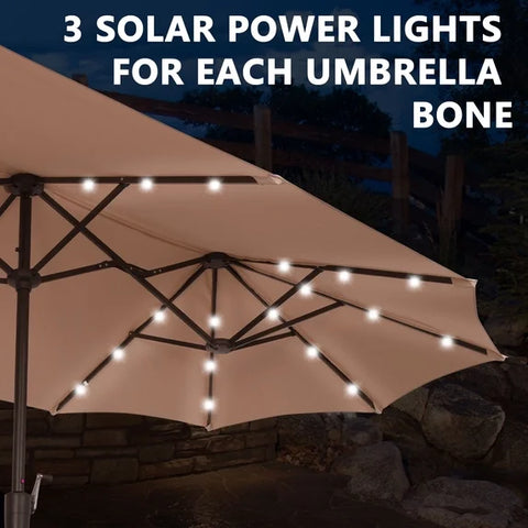 Ainfox 13ft Large Patio Umbrella with Solar Lights and Weighted Base, Outdoor Double-Sided Rectangle Market Umbrellas